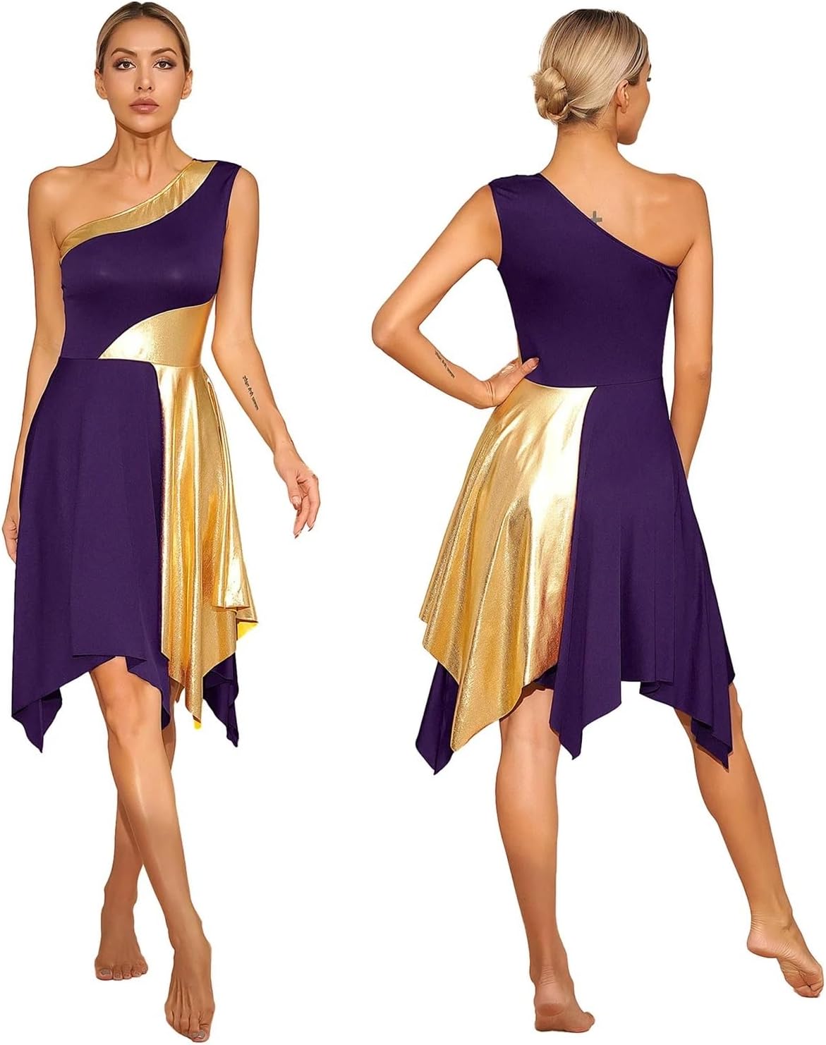 Praise Dance Dress Womens One Shoulder Ballet Lyrical Tank Dance Dress Liturgical Church Praise Tunic