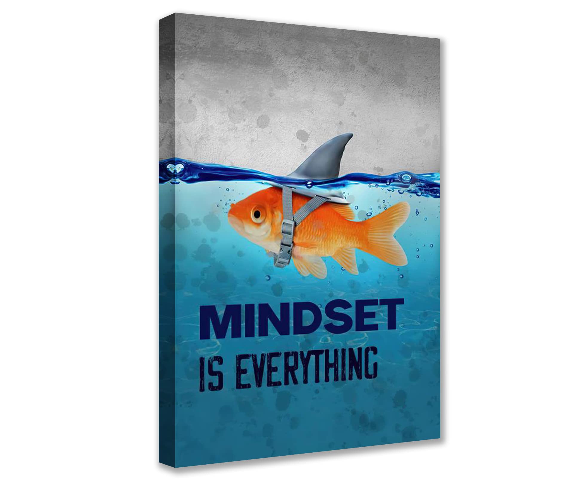 Modern Mindset is Everything Motivierende Wandkunst Goldfisch Inspirierende Leinwand Positive Zitat Wanddekoration Klassenzimmer Poster für Zuhause Dekoration Büro gespannt gerahmt fertig Aufhängen