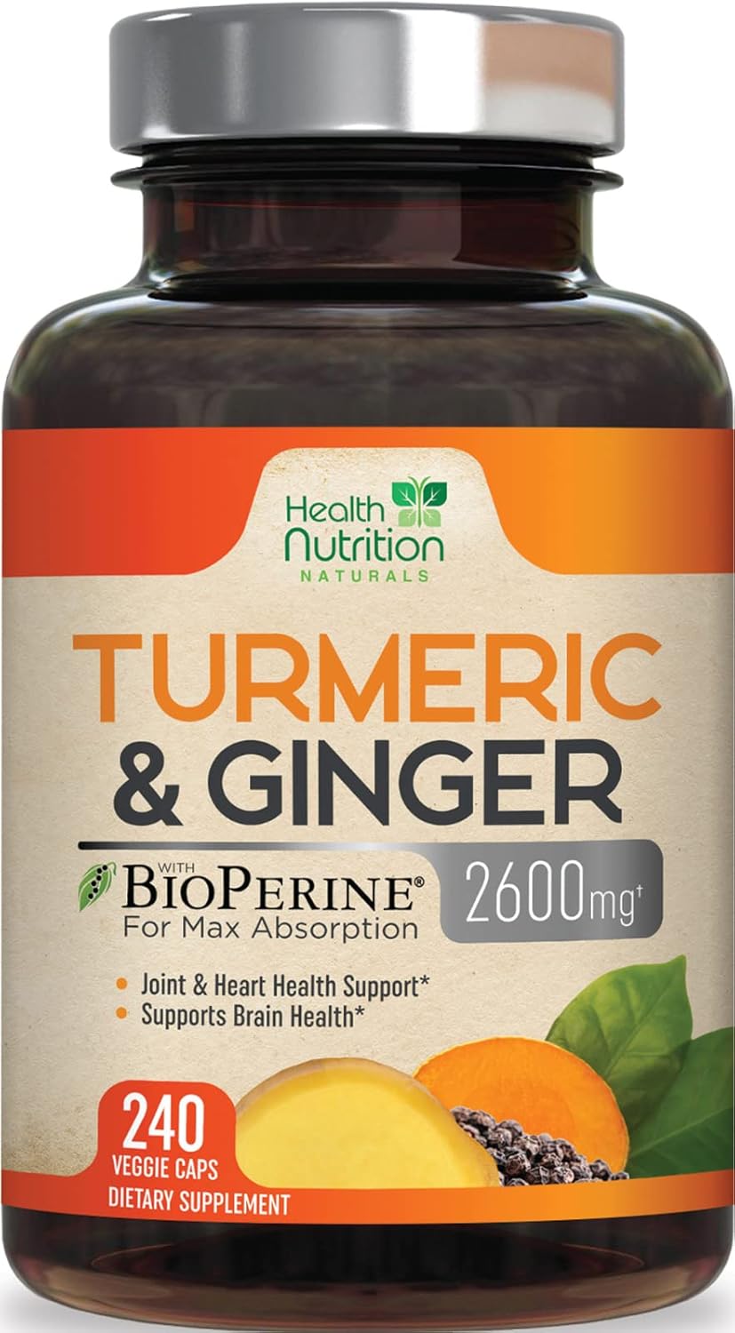 Turmeric Curcumin 95% Standardized with Ginger and BioPerine 2600mg - Black Pepper for High Absorption, Made in USA, Vegan Joint Support, Turmeric Ginger Supplement - 240 Capsules : Health & Household