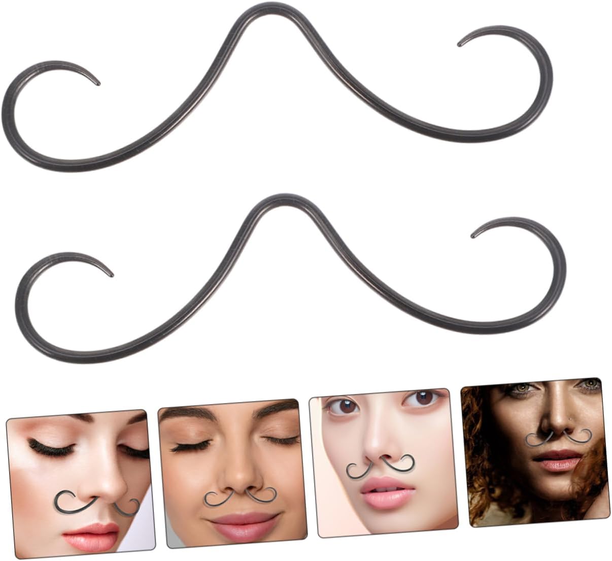 BESPORTBLE 2 Pcs Stainless Steel Beard Septum Rings for Men Unique Body Piercing Jewelry Small Cool Nose Rings for Halloween and Christmas