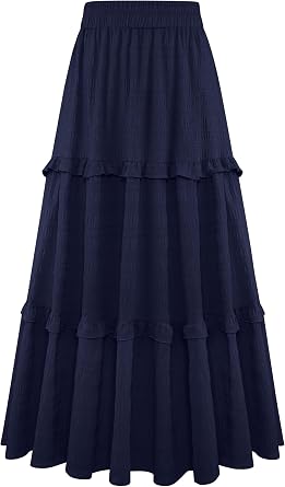 Gracyoga Maxi Skirts for Women Casual Elegant High Waisted A Line Flowy Ruffle Tiered Long Skirt with Pockets
