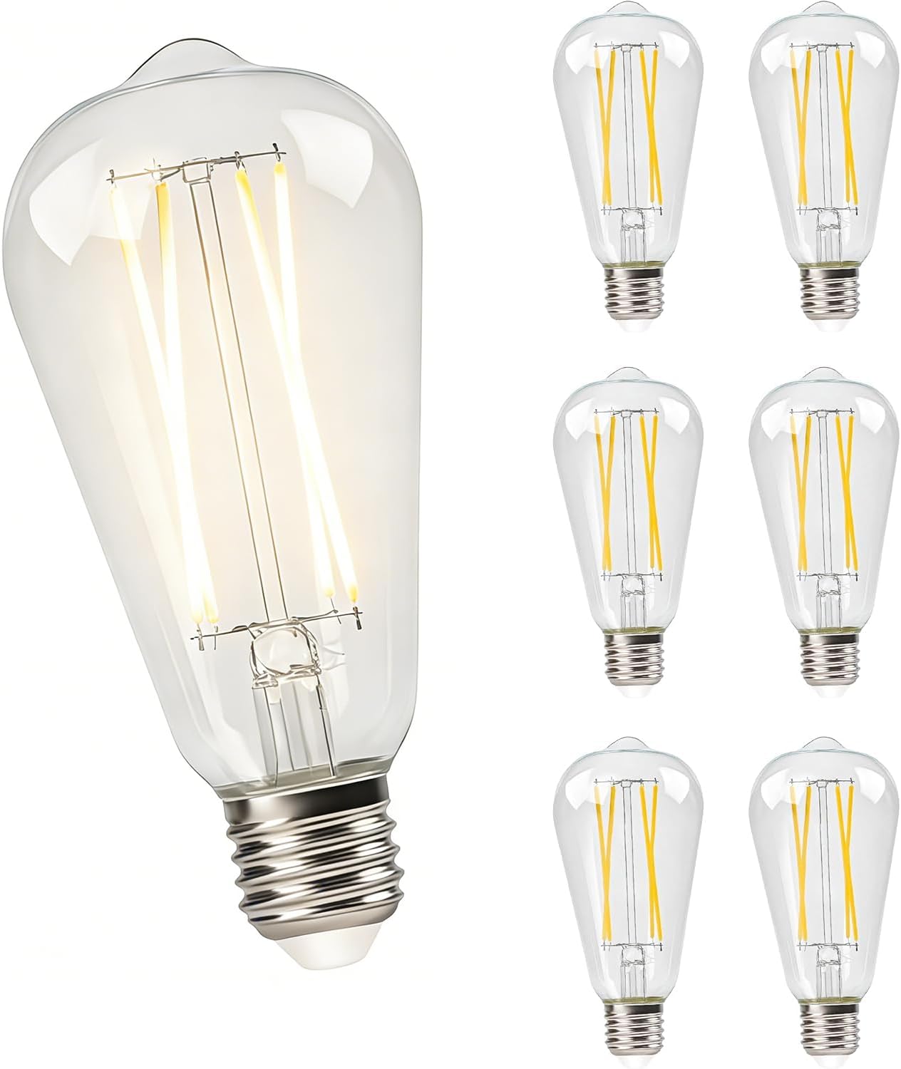 Vintage Edison Bulbs, 60 watt Equivalent, Non-Dimmable, High Brightness Warm White 2700K, 6W,ST58 Antique LED Filament Bulbs with 85+ CRI, E26 Medium Base Led Lights for Bedroom（6 Pack）