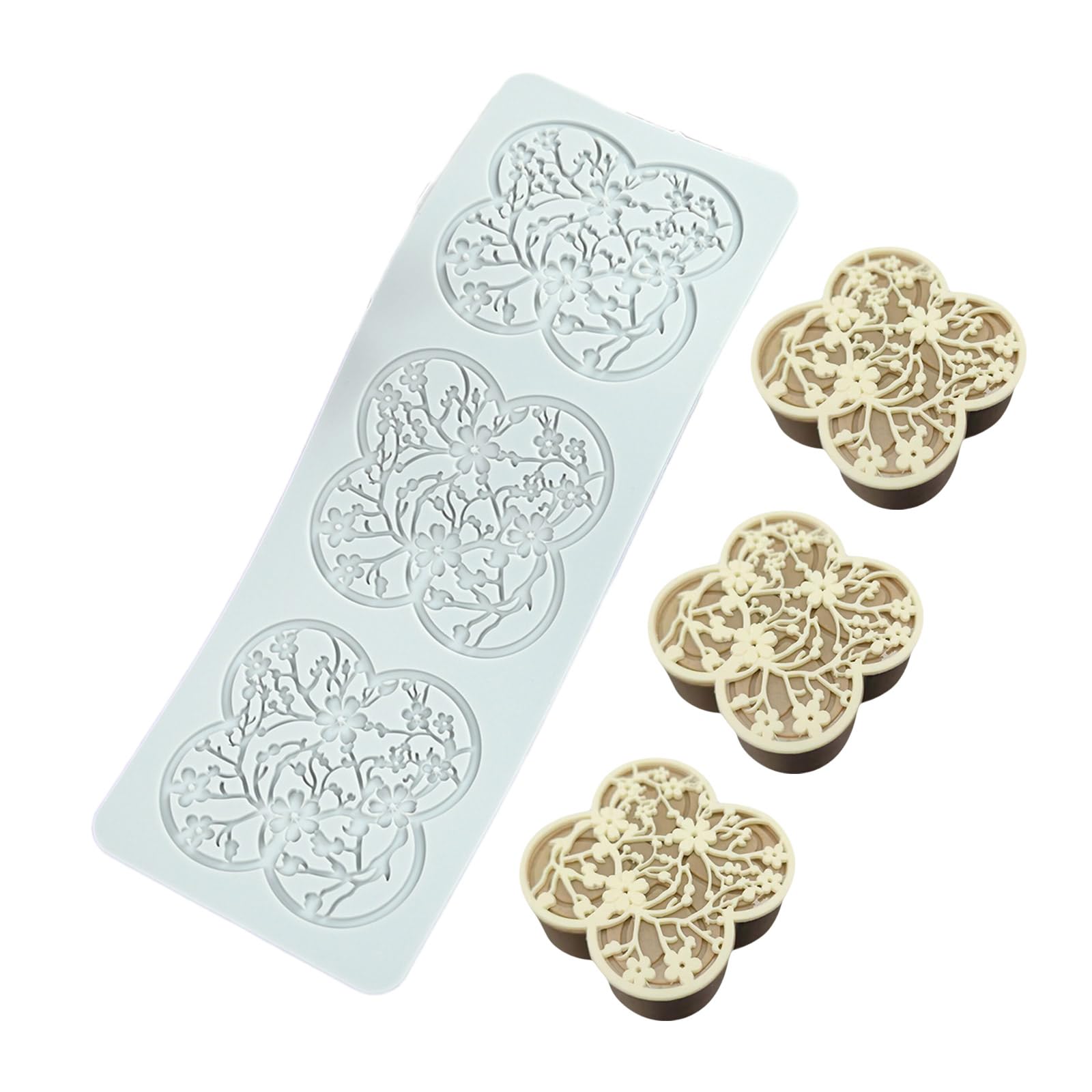 Kalttoy Chinese Plum Blossom 2Pcs Flower/Pattern Lace Mat Pastries Molds Fondant Impressions Mats Chocolate Silicone Molds Easy To Cleans Chocolate Candy Silicones Fondants Decorating Tool Laces Tool