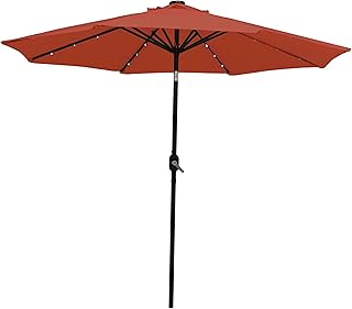 Sunnydaze 9-Foot Outdoor Patio Market Umbrella with Solar LED Lights, Crank and Push Button Tilt - Backyard, Garden, Pool and Deck Shade - Aluminum Pole and Polyester Canopy