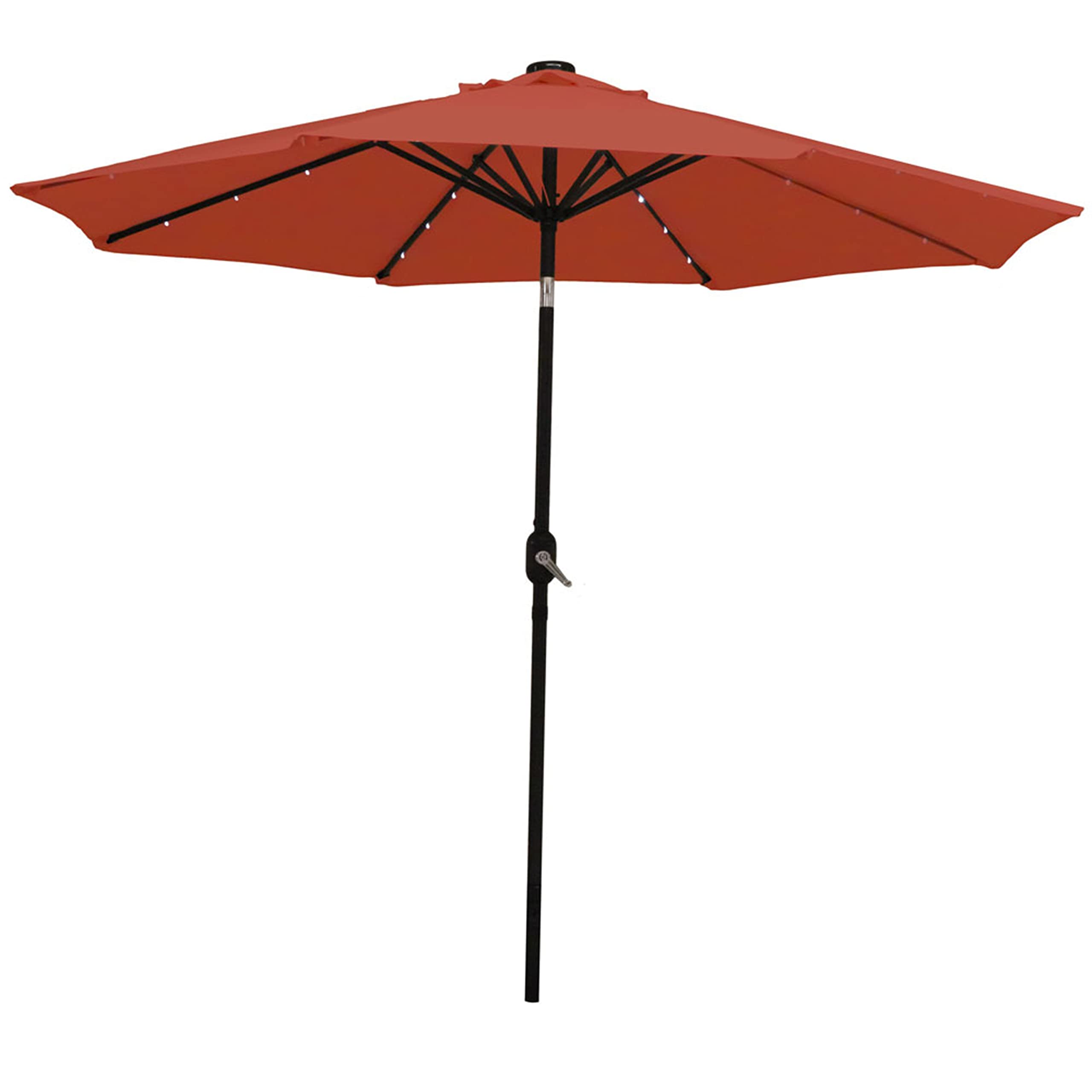 Sunnydaze 9 ft Outdoor Patio Umbrella with Solar Lights - Polyester LED Table Market Umbrella with Push-Button Tilt and Crank - Burnt Orange