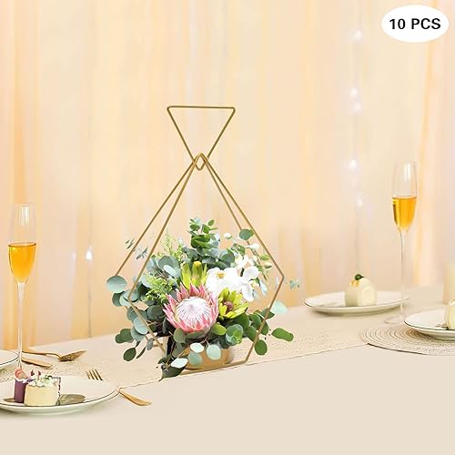 Miniatura 3 de 10 jarrones dorados para centros de mesa, soporte de flores de metal para mesas, jarrón geométrico de trompeta para decoración de boda