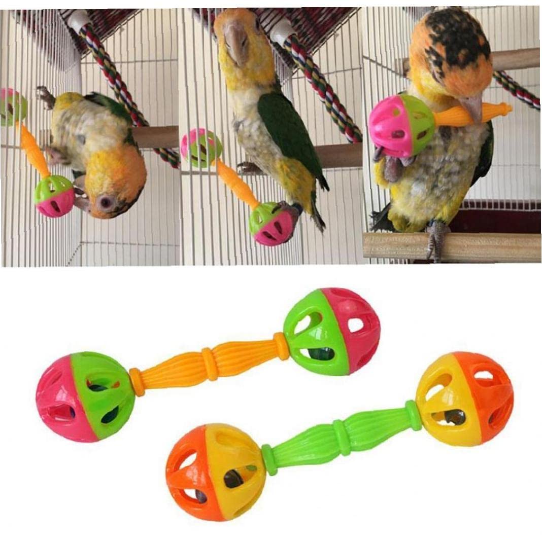 Ruluti As Shown 2Pcs Bird Toy Rattle Interactive Plastic Bird Toy Parrot Chew Toy Suitable For Parrots Cockatiels Conures Finches Small Parakeets Random Colors