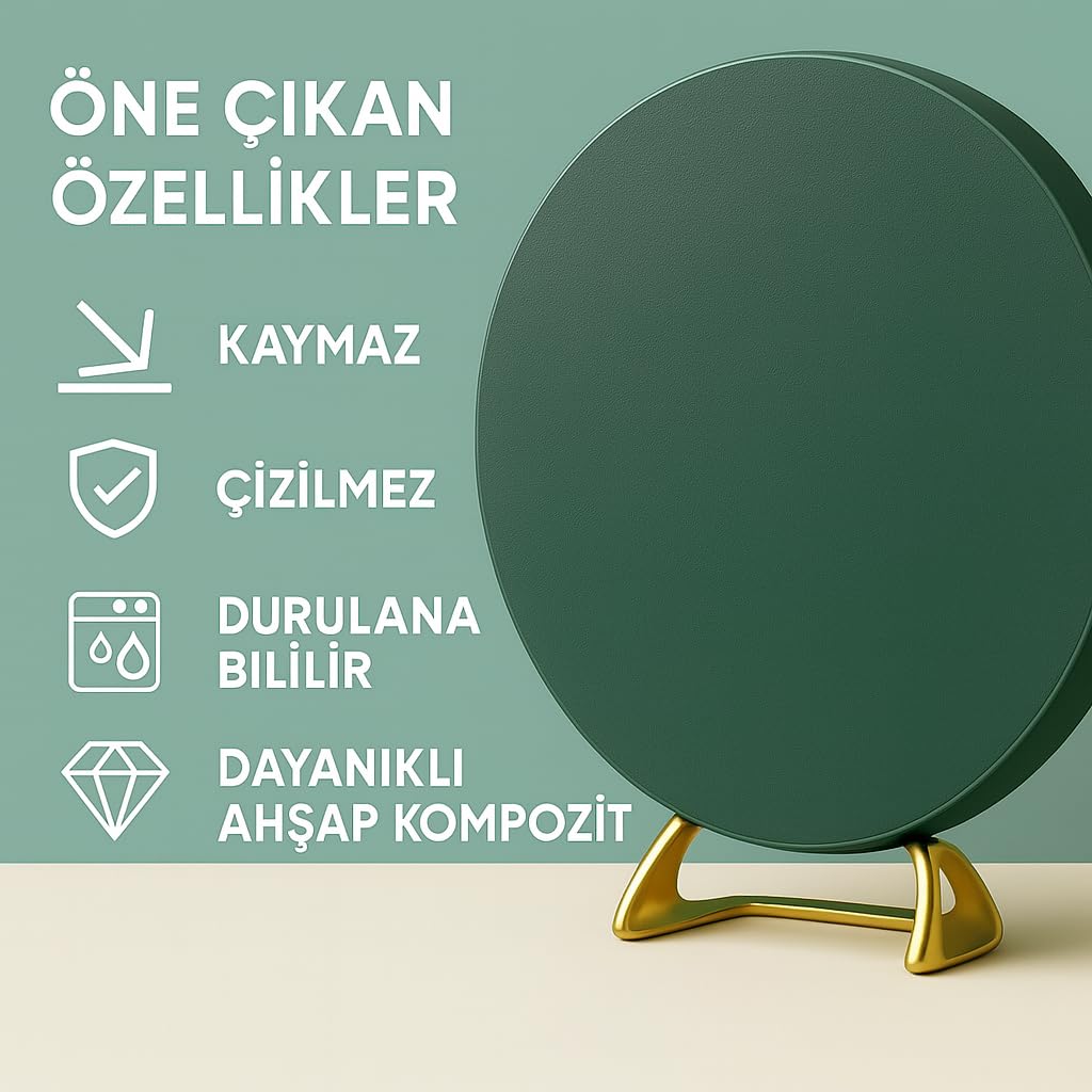 SUWORS Yuvarlak Kesme Tahtası Standlı | Kaymaz ve Dayanıklı Mutfak Doğrama Panosu | Sebze, Meyve, Et, Balık ve Ekmek Kesim Tahtası