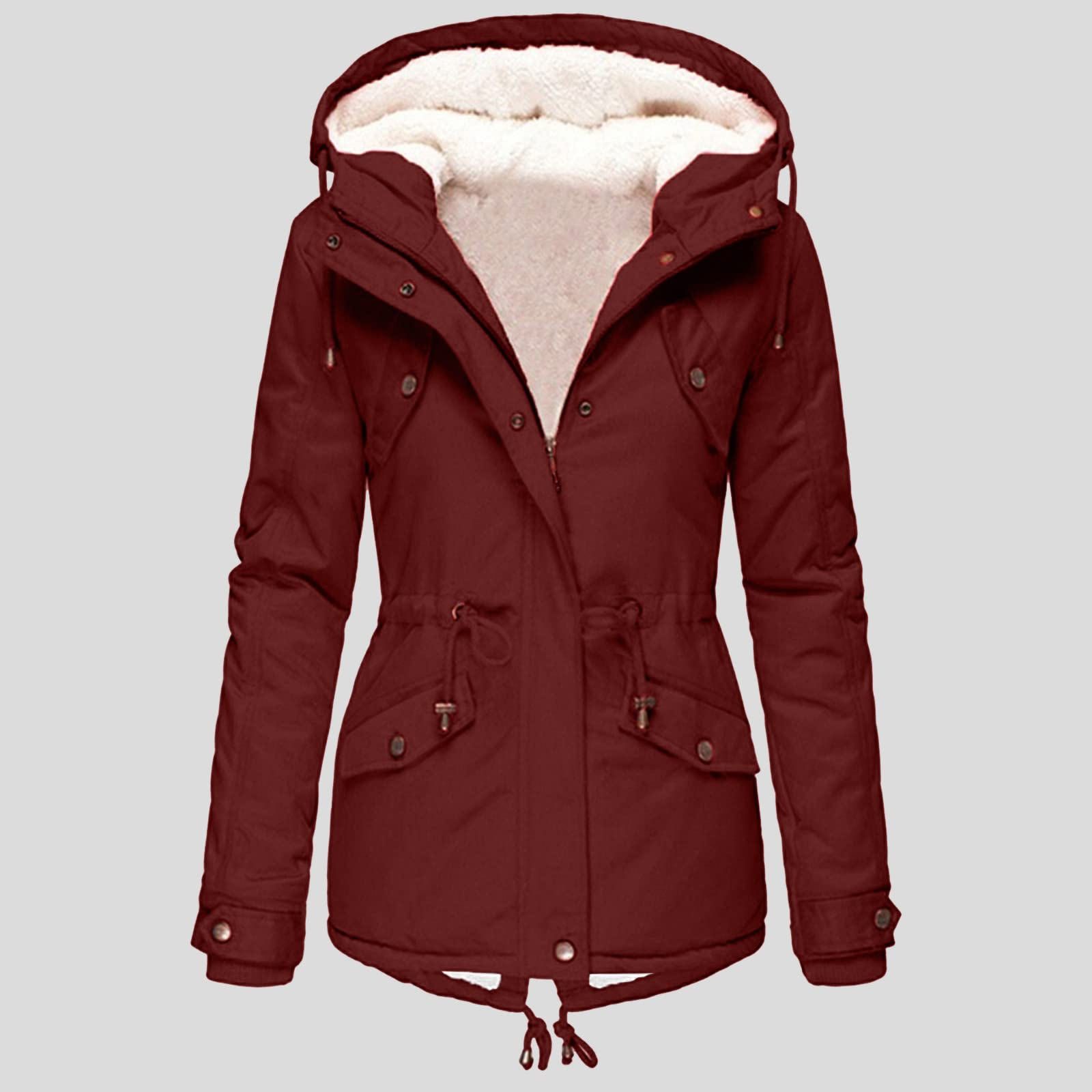 Generisch Damen Plus Size Wintermantel Damenjacke Dicker Outwear gefütterter Kapuzenmantel Warmer Trench Damenmantel