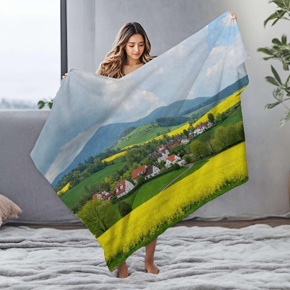 Couverture en flanelle personnalisée pour bébé, douceur village des collines