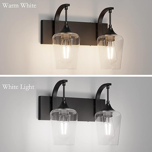 Miniatura 3 de Ralbay Lámpara de tocador negra con 2 luces industriales para baño, sobre espejo con vidrio transparente, aplique de iluminación negro para montaje