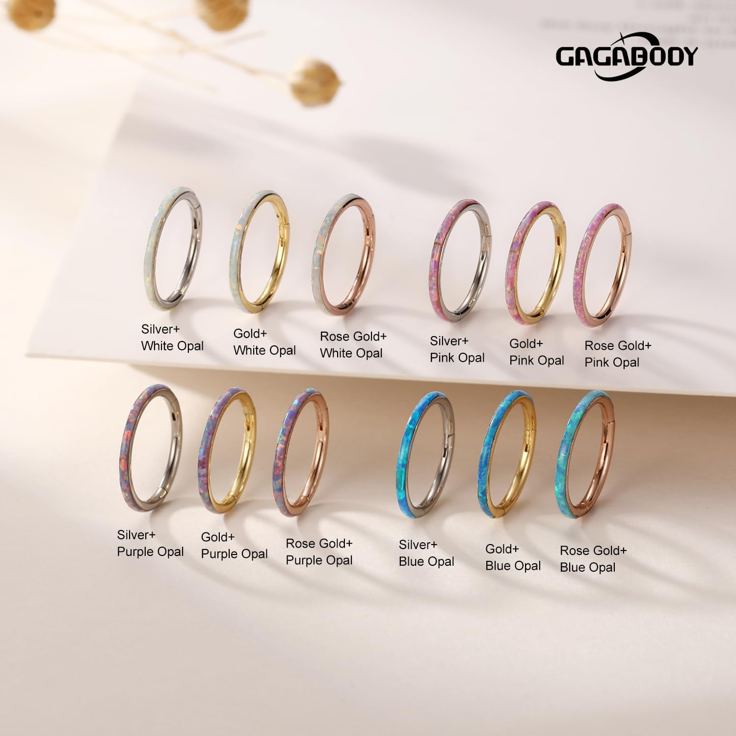 8mm Septum Clicker Silver Cartilage Earring Hoop 20g Silver Nose Rings 20 Gauge Helix Hoop Earring Pink Opal Daith Earrings Tragus Earring Surgical Steel Small Hoop Earrings 8mm Nose Hoop Seamless - Image 9