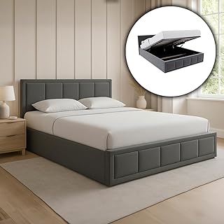 Vida Designs Vanita Ottoman Bed Frame Storage Lift Upholstered Fabric Bedroom Furniture, No Mattress (Dark Grey, Double 4ft6 - No Mattress)