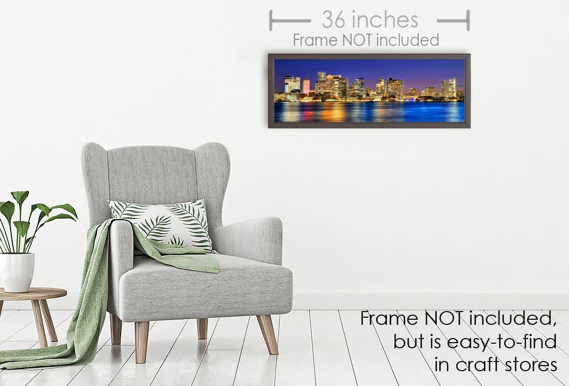 PHOTOSBYJON Boston Skyline UNFRAMED PRINT Poster Photo Night Color City Downtown 11.75 inches x 36 inches Archival Photographic Panorama Picture Standard Size image 5