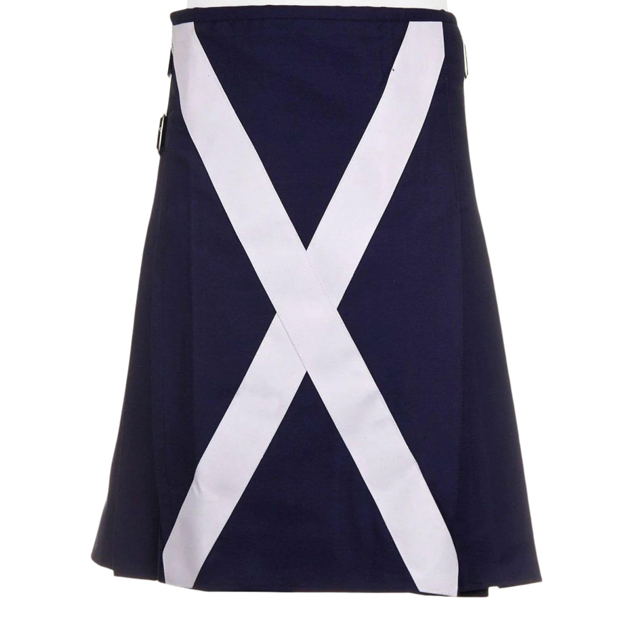 Scottish Flag Utility Kilt Blue Cotton Kilt with St. Andrew’s Cross, Adjustable Straps, 24" Drop (Blue, 28 inches / 71 cm)