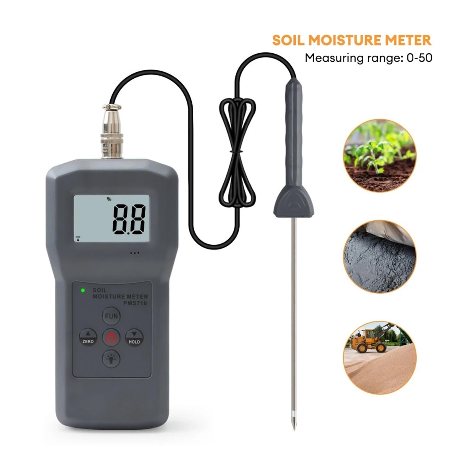Misuratore di umidità del terreno for giardinaggio, test di umidità di sabbia e cemento, sensore digitale LCD preciso, compensazione automatica della temperatura Basso errore, alta sensibilità