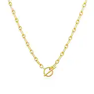 14K Gold Necklace for Women, 14K Gold Plated Chain Necklace Dainty Choker Necklace for Women Trendy Chunky Pendant Necklaces Layering Toggle T-bar Clasp Link Chain Necklace Jewelry