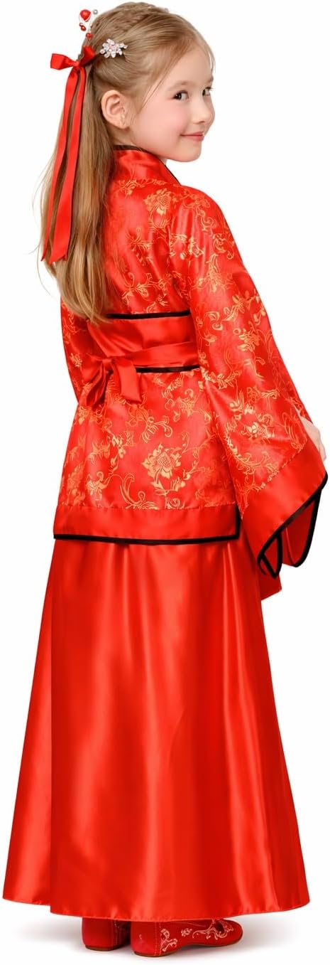 Lazutom Girls Traditional Chinese Hanfu Dress Kids Ancient Style Long Sleeve Festival Dance Performance Outfit
