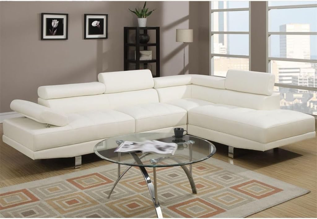 White/Black Sectional Living Room Furniture Faux Leather Adjustable Headrest Right Facing Chaise & Left Facing Sofa(E)