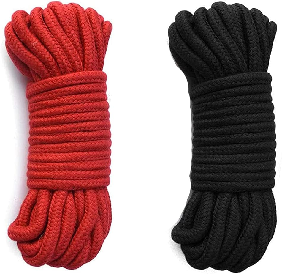 Soft Rope Cord, 2pack Soft Cotton Thick Cotton Cord Craft Thick Twisted Each Rope10 M/33 Feet 8 MM (Black+ Red)
