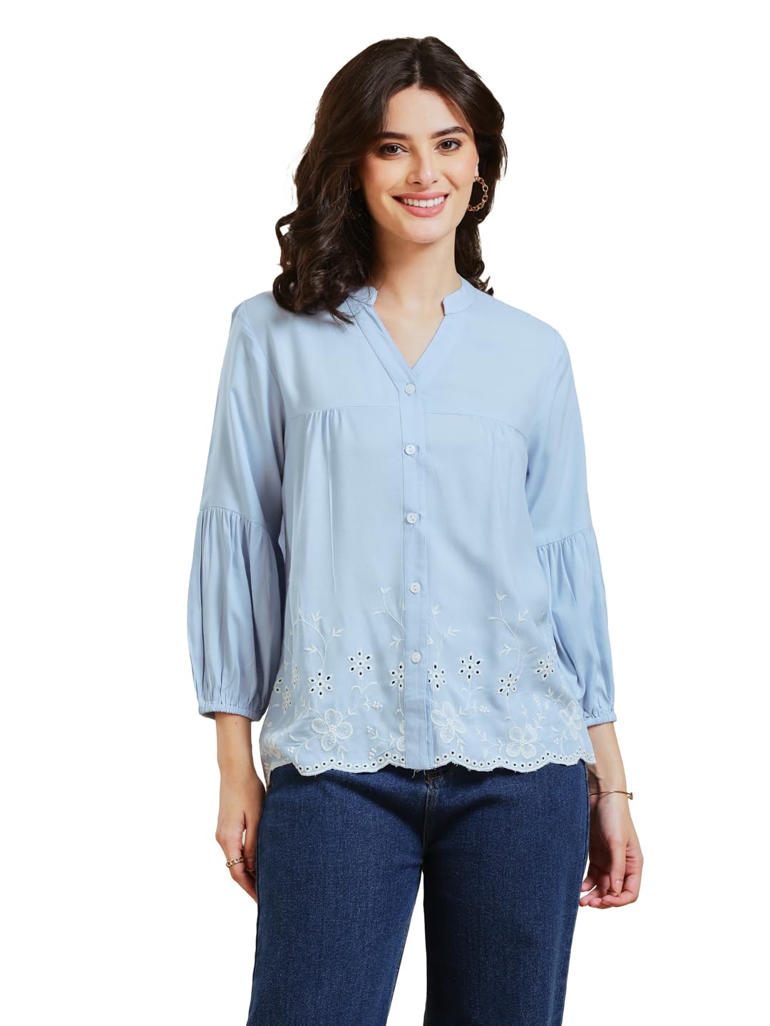 j turritopsis Women's Mandarin Collared Neck Rayon Shirt for Casual and Formal Wear | Shirts Tops for Girls-picture-20