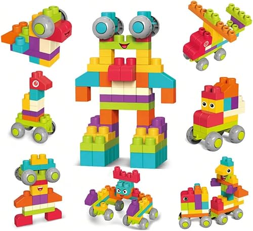 DIY Soft Blocks Building Set, Colorful Construction Toy with Wheels, 30 Pieces, Creative Robot and Vehicle Building Kit for Kids 18M+