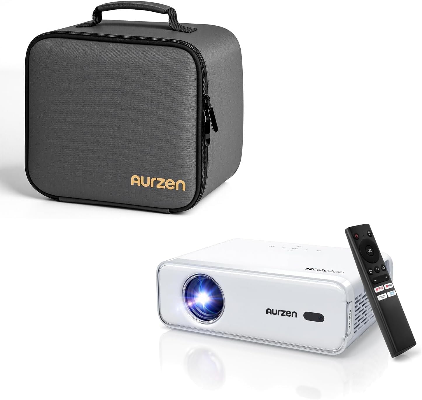 Aurzen EAZZE D1 Beamer mit Tragetasche im Set – dreilagiger Rundumschutz, praktische Klettfächer, leichtes und kompaktes Reise-Set