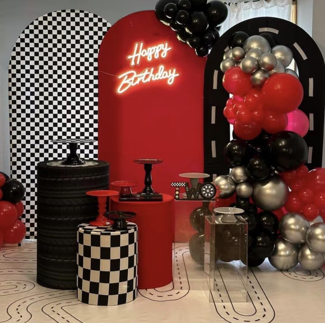 Black Racing Car Road U-Shaped Arched Fabric Backdrop Covers for Parties Racing Theme Open Arch Stand Cover Birthday Baby Shower Party Supplies(Only Cover)