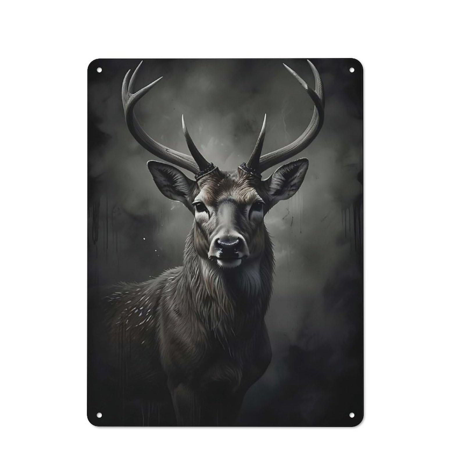 Tin Wall Plaque 40x30cm with Majestic Dark Deer Portrait for Café Or Restaurant, Suited to Restaurant Decor Fans