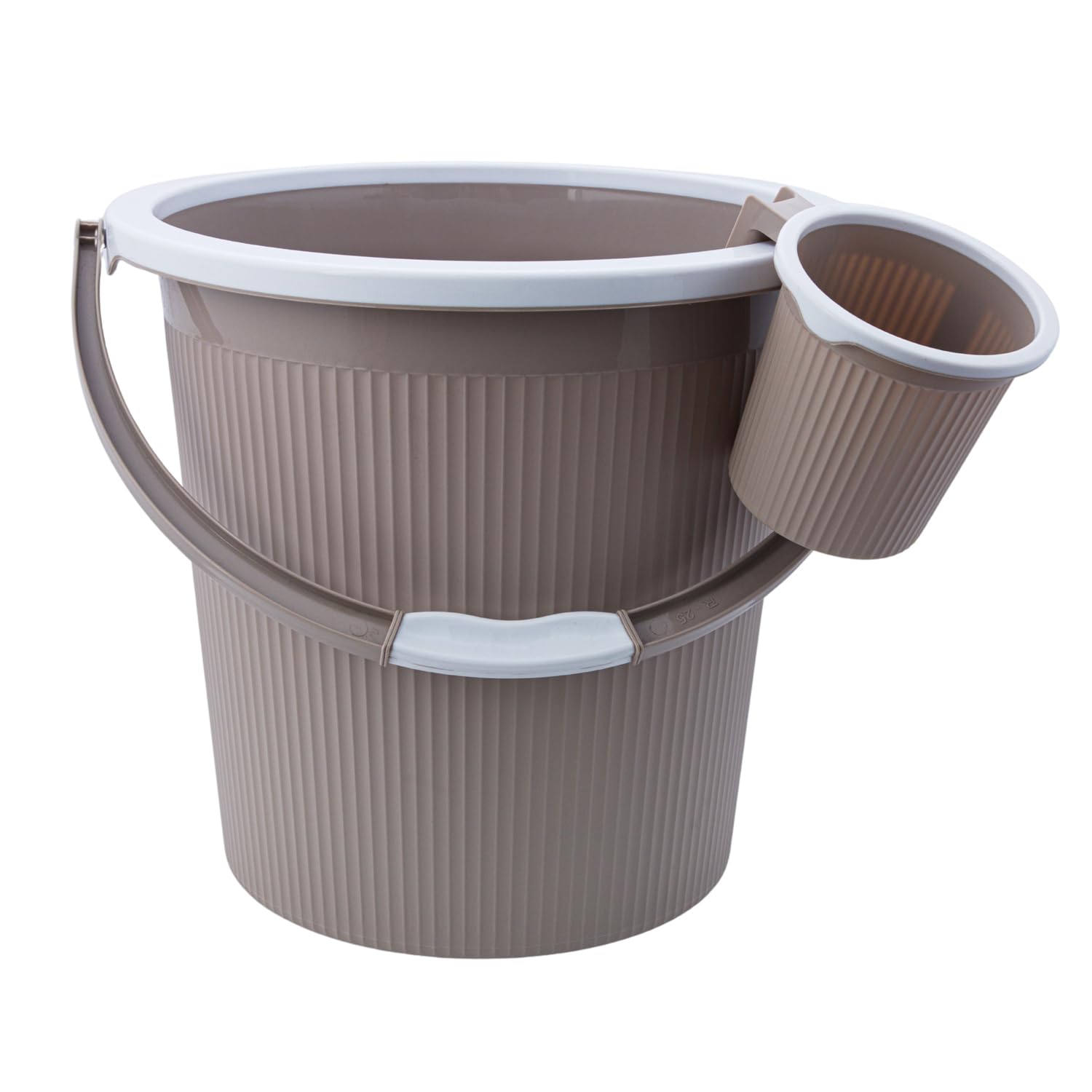 AIR O MATIC New Plastic Round Double Moulded Unbreakable 25 LTR Bucket + 1.5 LTR Mug Bathroom Set (Ivory Brown)
