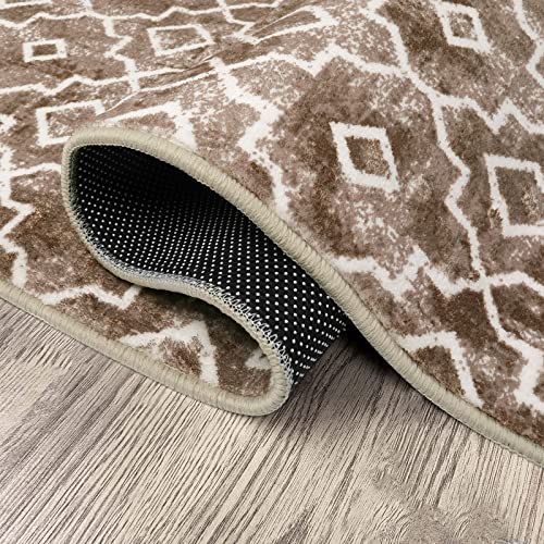 Wonnitar Moroccan Washable Runner Rug - Hallway 2X7 Long Rug Runner,Geometric Modern Kitchen Runner Rugs Non-Skid Distressed Bathroom Laundry Room Carpet Runner For Entryway Office Sink,Brown #TOP6