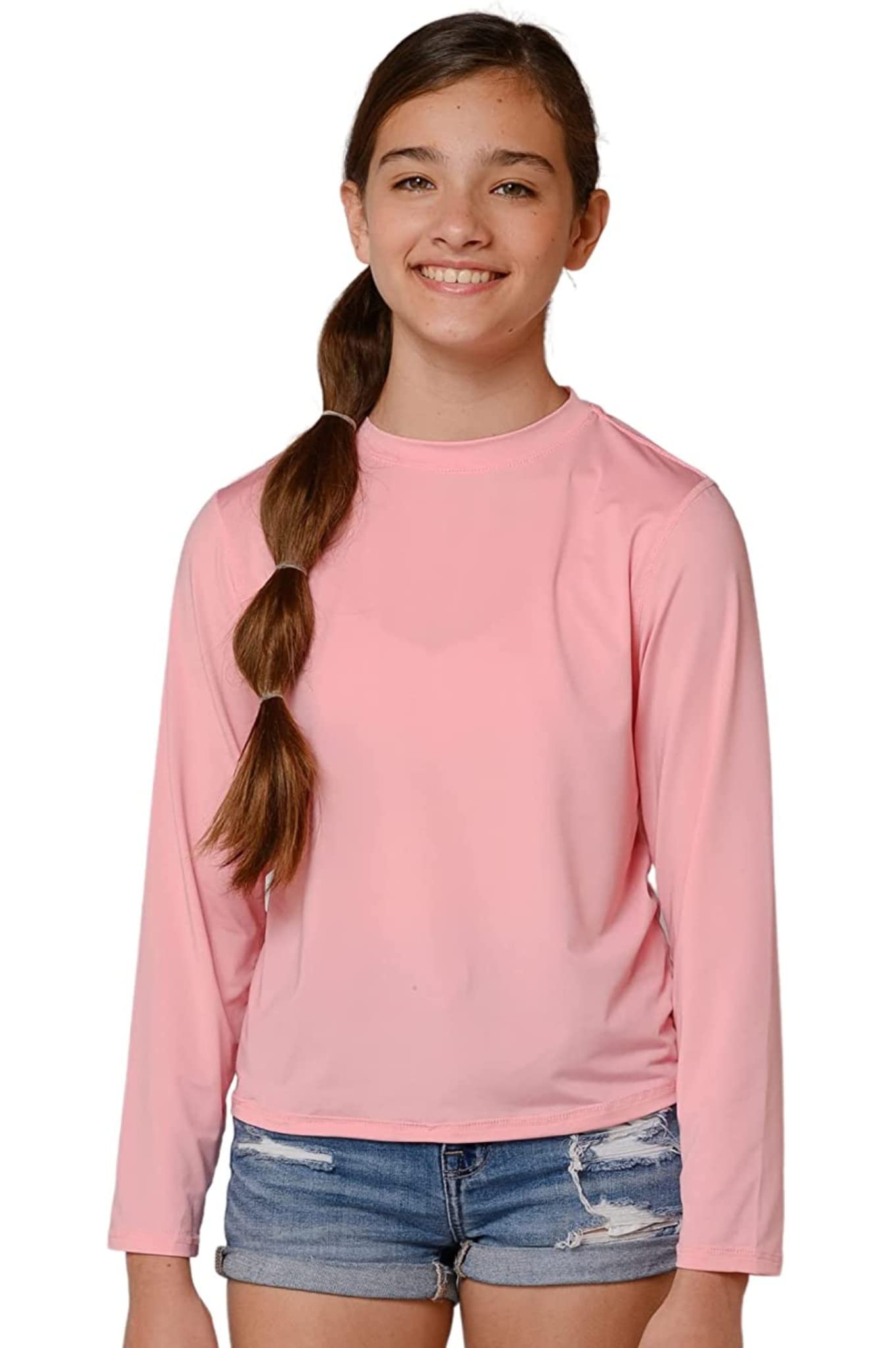 INGEAR Girls Long Sleeve Rash Guard Swim Shirt Outdoor Sports Shirt Lightweight Athletic Tee Protective Quick Dry (Petal, X-Small)