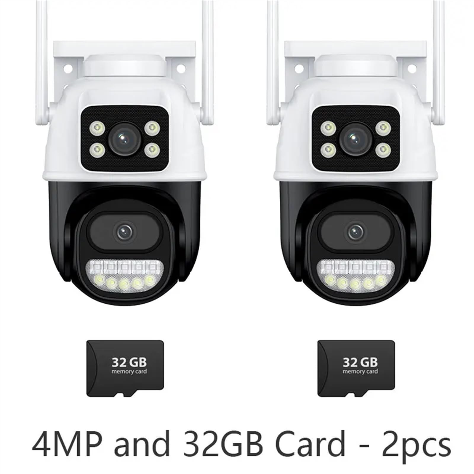Caméra de sécurité, Caméra PTZ Double écran 8MP, Audio bidirectionnel, Vision Nocturne Couleur, Protection de sécurité extérieure, vidéosurveillance IP(2pcs 4MP 32GB Card)