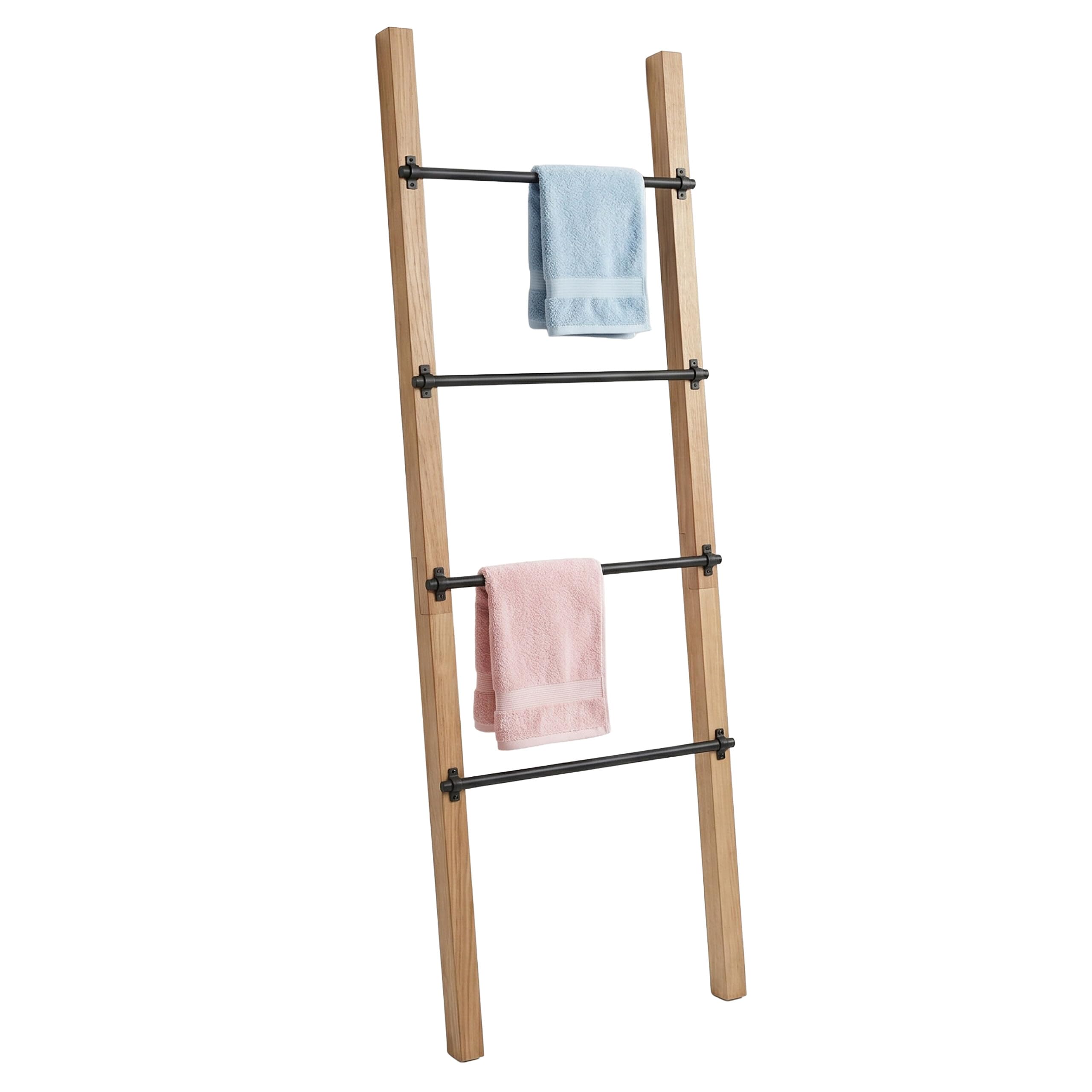 Relaxdays Handtuchleiter, 4 Sprossen, HxB: 160 x 55,5 cm, Natur/schwarz