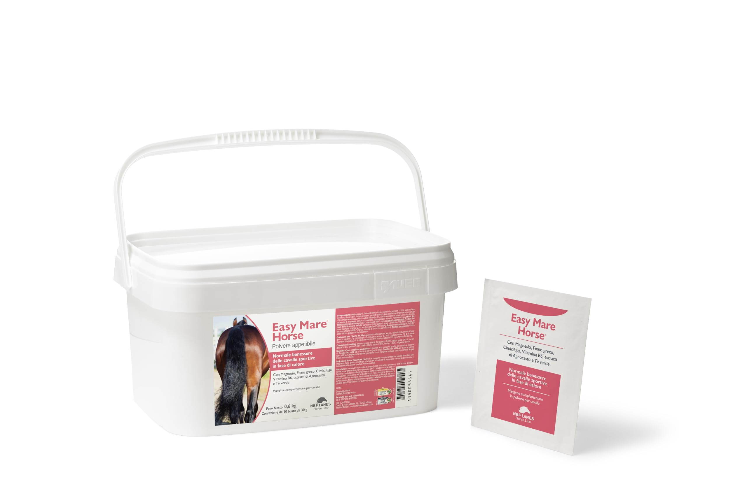 NBF Lanes | Easy Mare Horse, Mangime Complementare per Cavalle Sportive in Fase di Calore, con Magnesio, Agnocasto, Cimicifuga e Vitamina B6, per Supporto al Benessere della Cavalla, 20 Buste da 30 g