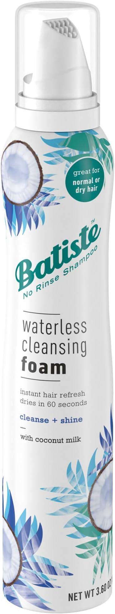 Batiste Waterless Cleansing Foam Cleanse + Shine with Coconut Milk, 3.6 OZ