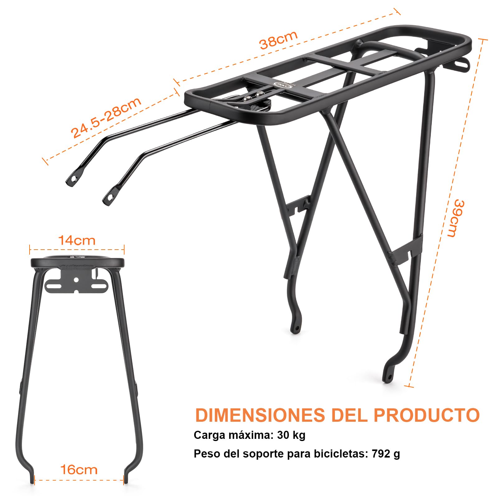 CXWXC Soporte Trasero Bicicleta, Portaequipaje 66lbs para Freno Disco/Sin Disco, Cuadros 26-27,5/29 Pulgadas
