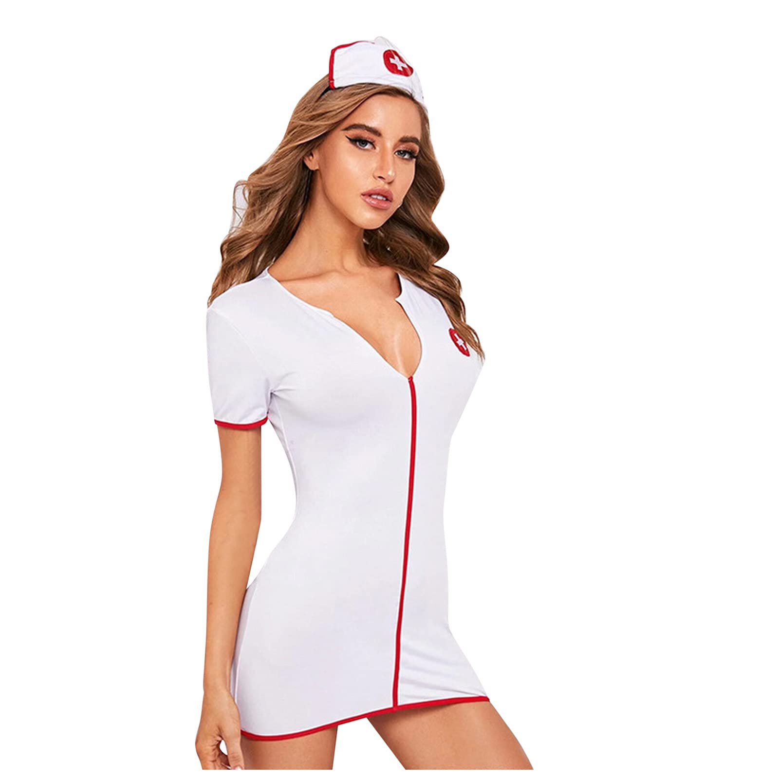 Milk Yesie Deep Women's Underwear V-Silk Sleeping Attractive Skirt Lingerie Large Sizes, White, S