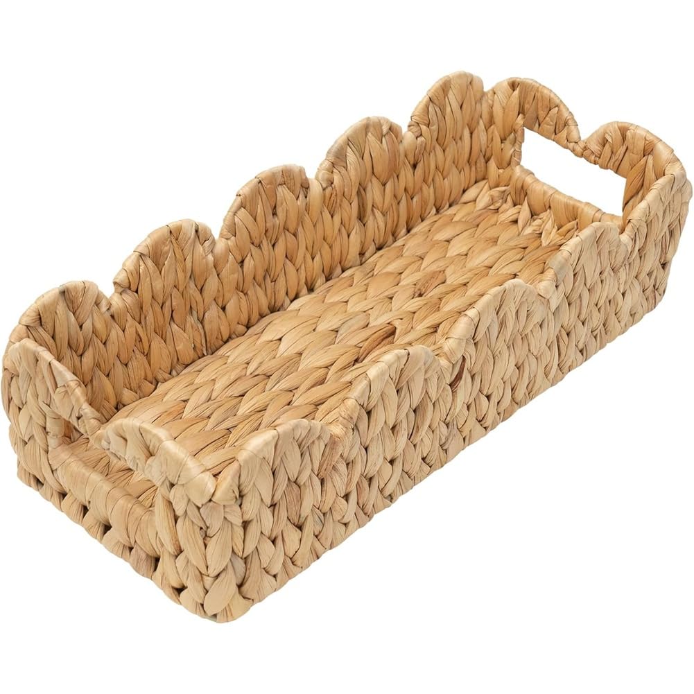 UDSKNV[KSL Toilet Tank Basket for Bathroom,Scalloped Edge Wicker Basket for Toilet Paper Storage,Baskets for Countertop,Shelves
