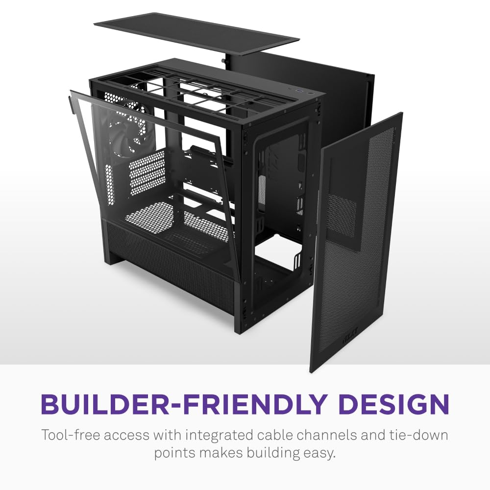 NZXT H3 Flow – Micro-ATX PC Case – Optimized Airflow – Includes 1 x 120mm Rear Fan – Supports Full-Sized GPUs – Fits 280mm Front, 240mm Top Radiator – Back-Connect Motherboard – Black — view 8