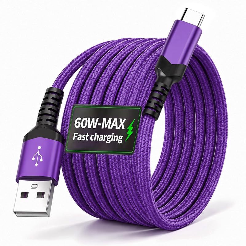 USB C Cable Fast Charging 3.3ft/6.6ft Nylon Braided, Type C Charger Cord Data Sync, Compatible with Smartphones Tablets (Purple,2m=6.6ft=78.7inch)