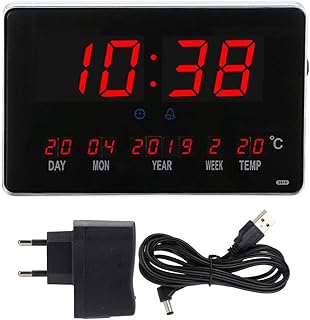 Calendario Perpetuo Orologio Digitale Orologio da Parete Sveglia Elettronica Schermo LED Appeso Sveglia da Tavolo per Ufficio Domestico(Rosso)