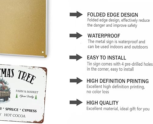 Letrero de metal con diseño de árbol de Navidad, decoración de Papá Noel para el hogar, cafetería, granja, 8 x 12 pulgadas