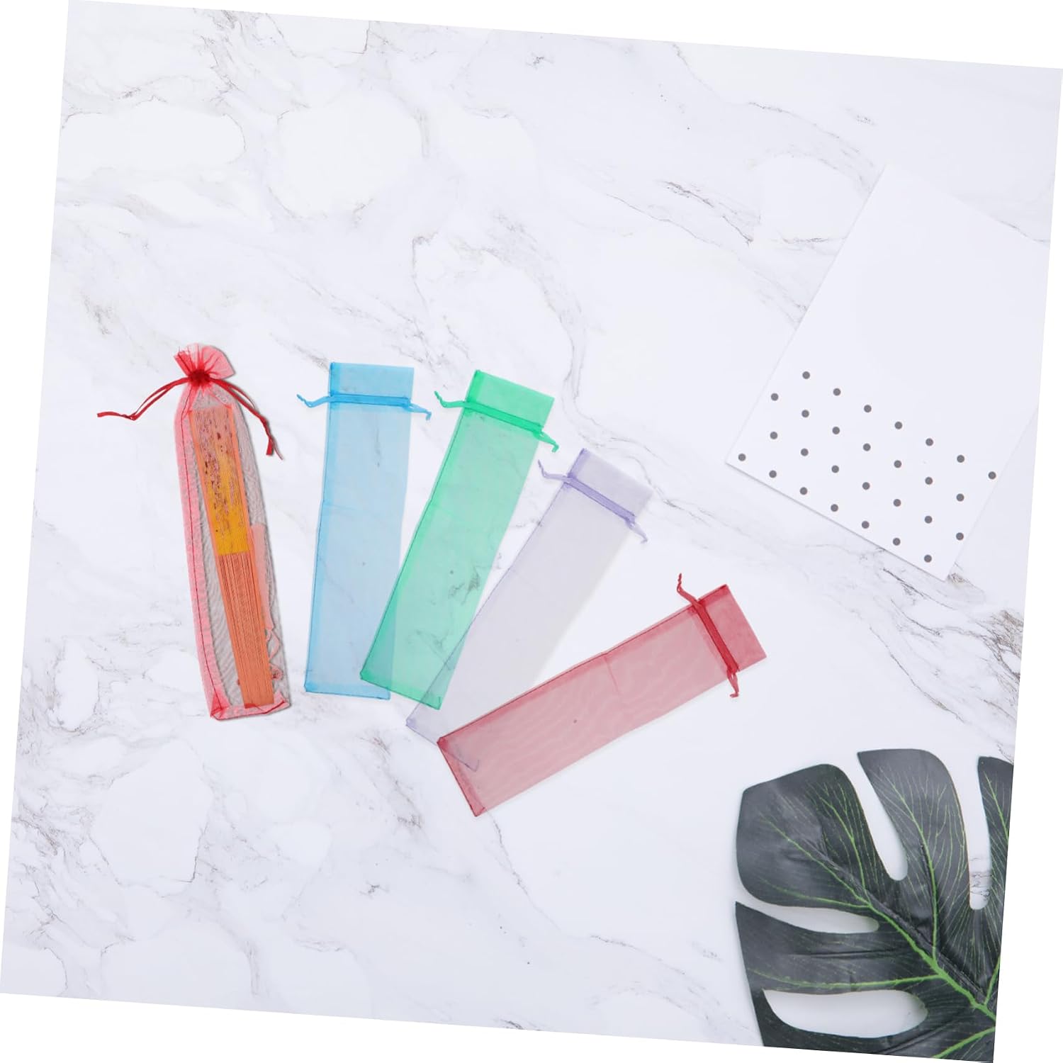 COLLBATH 48pcs Organza Drawstring Bag for Folding Hand Fans Versatile Storage Pouch Lake for Parties Weddings and Travel