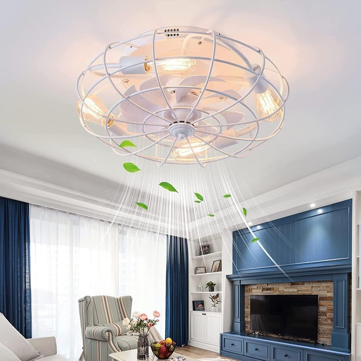 HXYSXHJUO Ceiling Fan Light with Lights Cage Lamp E27 Industrial Pendant Fixtures Remote Control Home Decoration