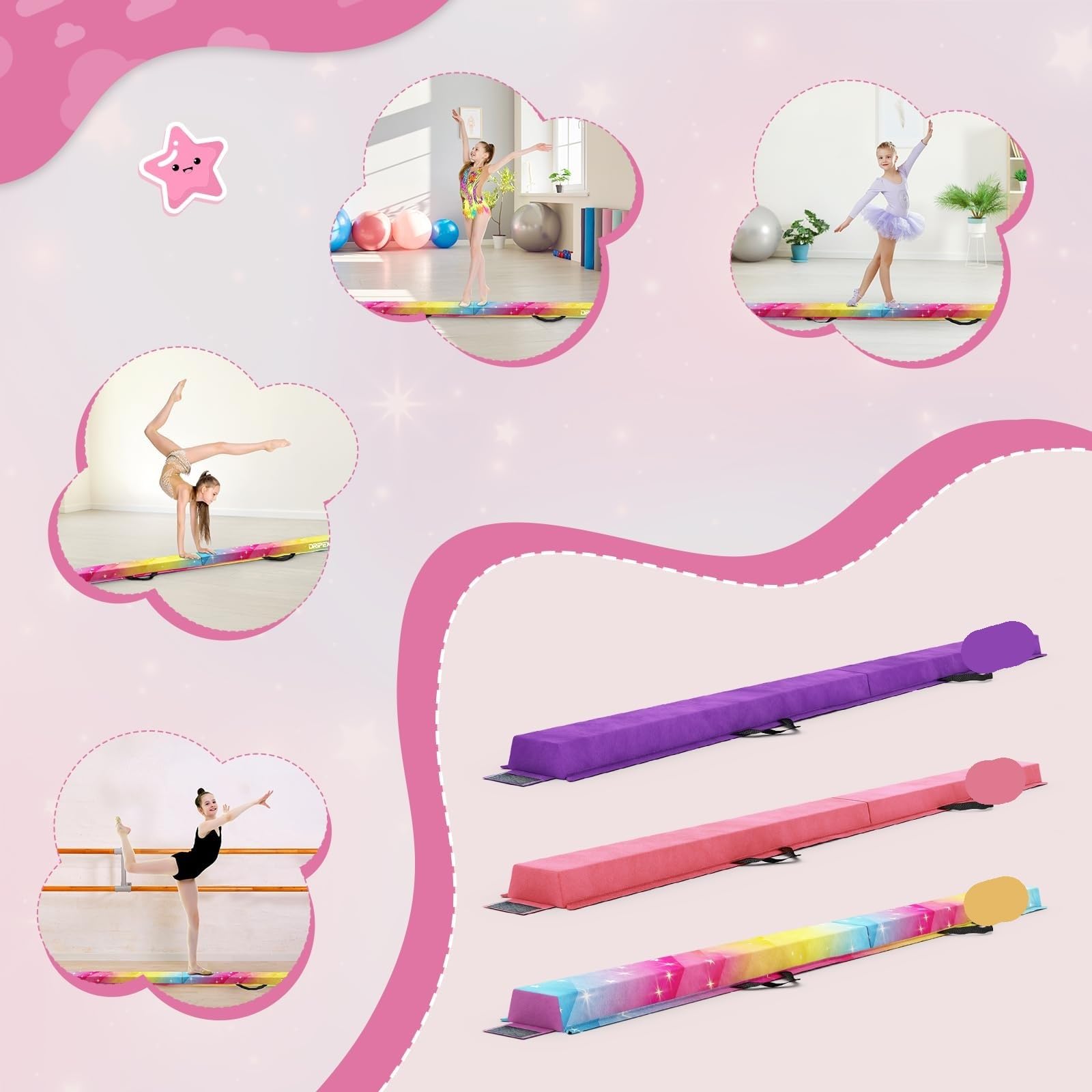 Fußball-Trainingsmatte, 210 cm, zusammenklappbarer Schwebebalken mit Griffen, EVA-Kunstwildleder, Gymnastik für Zuhause, Fitnessstudio, Training
