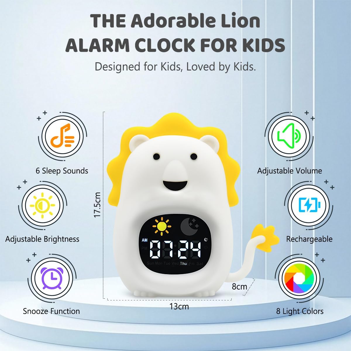 Alarm Clock with Night Light for Kids with Sleep Training and Sound Machine | Rechargeable Silicone Lamp OK to Wake Clock White Noise,Cute Animal Tabletop Lamp,Soft Perfect Sleep Companion for Boys Girls
