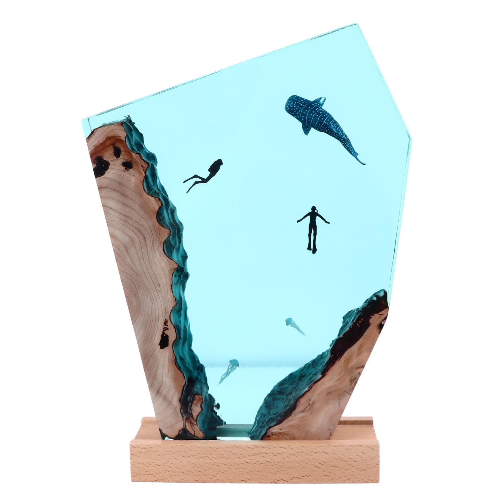 Whaleand Divers Resin Night Light, Resin Diver Lamp Art Night Light, Handmade Diver Lamp, Wood Light Lamp, Desk Art Ornaments with LED Lights for DIY Desktop Lamp
