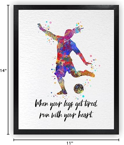 Miniatura 10 de Dignovel Studios DN731 DN731 - Póster de 11 x 14 sin marco para niña de fútbol con cita inspiradora, impresión artística de acuarela, decoración de