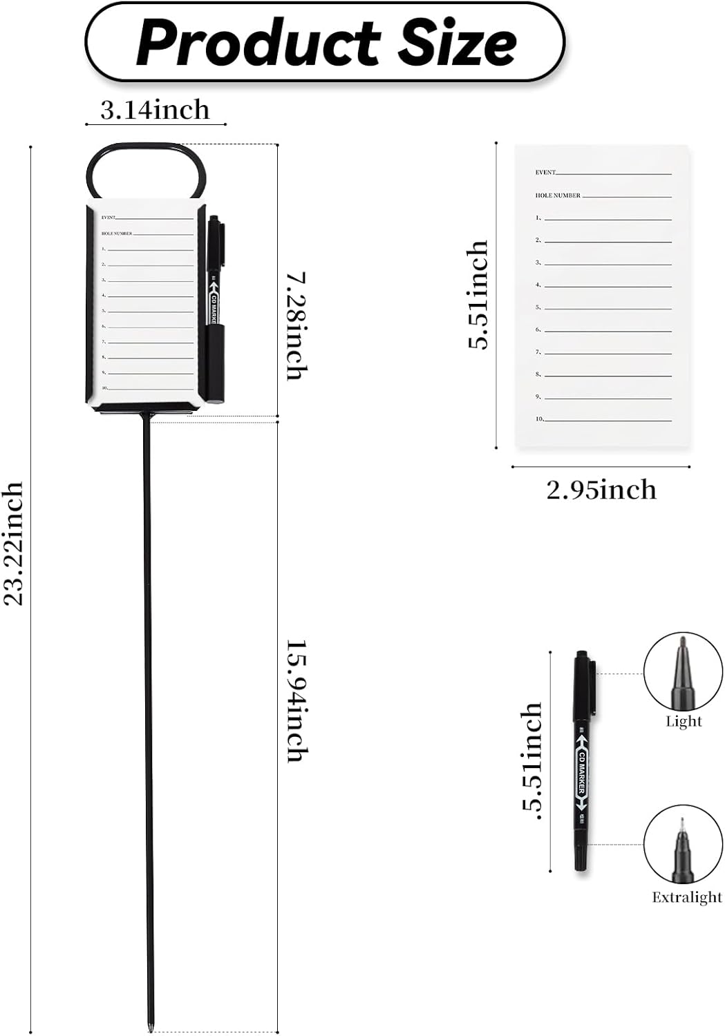4 Pcs Closest to The Pin Marker - Golf Metal Proximity Marker with 50 Sheets Cards and 4 Pens, Stainless Steel Golf Marker Golf Signs for Long Drive Putting Competition Size S